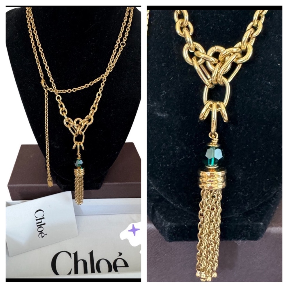 CHLOE GOLD BRASS CRYSTAL BEAD TASSEL NECKLACE BOX TISSUE DUST BAG  INFO - Picture 5 of 13